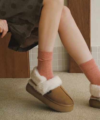 รองเท้าเปิดส้น FLATFORM FUR SLINGBACK - CHESTNUT