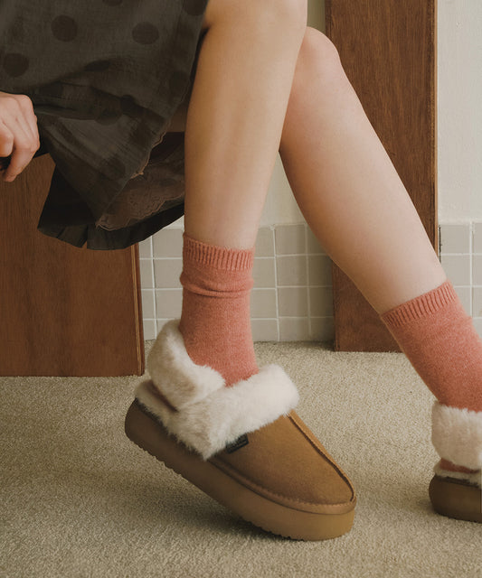 รองเท้าเปิดส้น FLATFORM FUR SLINGBACK - CHESTNUT