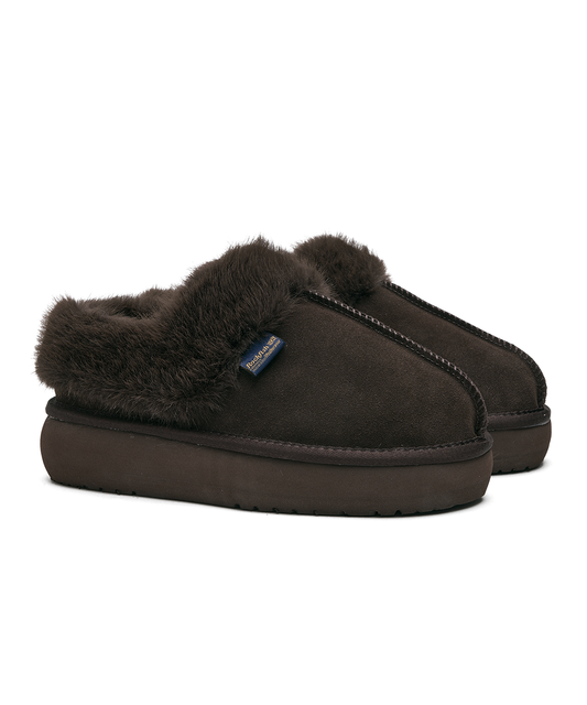 รองเท้าเปิดส้น CLOUDY FLATFORM FUR MULE - CHOCO