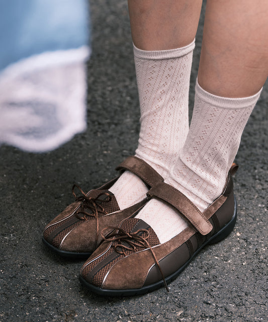 รองเท้าผ้าใบ BLISS VELCRO SNEAKERS - CHOCO