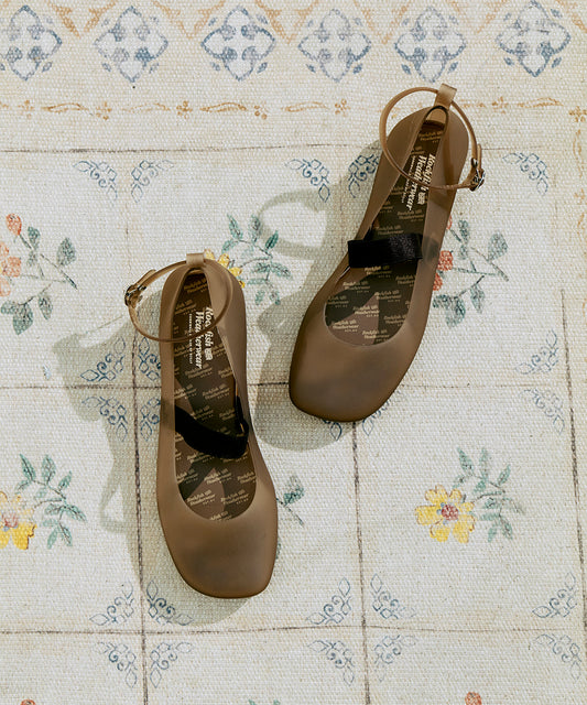รองเท้าเจลลี่ GLAIR BANDING FLAT - MATT BROWN