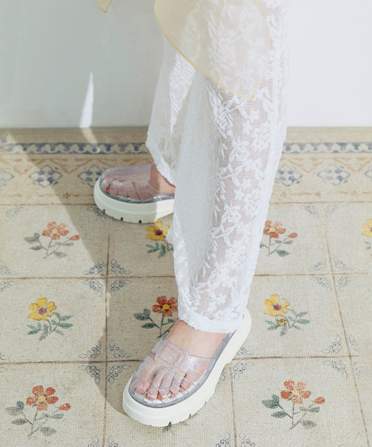 รองเท้าเจลลี่ GLAIR FLATFORM FISHERMAN SANDALS - CLEAR SILVER GLITTER