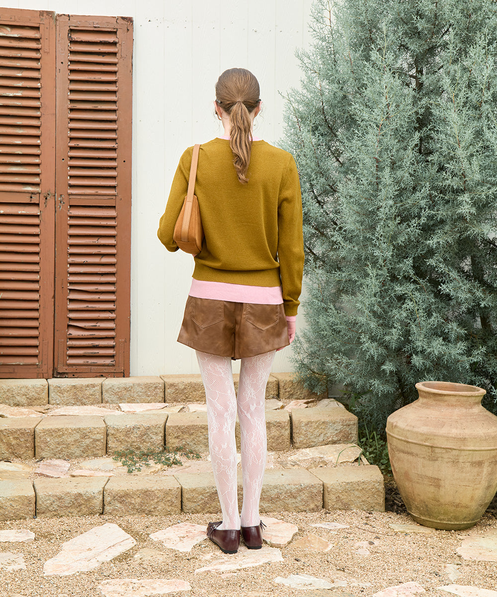 เสื้อสเวตเตอร์ LAYERED PULLOVER - OLIVE/PINK