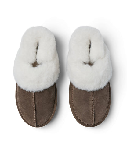 รองเท้าเปิดส้น FLATFORM FUR SLINGBACK - COCOA