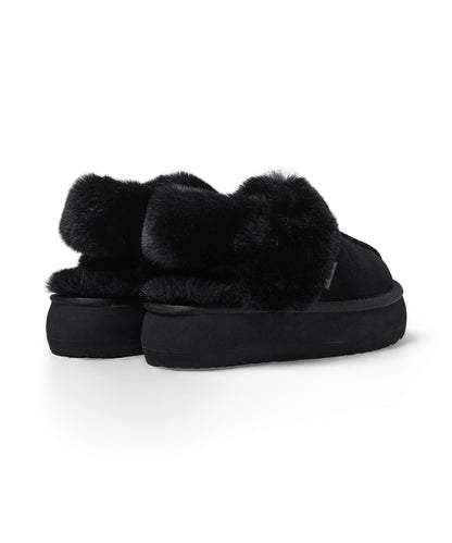 รองเท้าเปิดส้น FLATFORM FUR SLINGBACK - BLACK