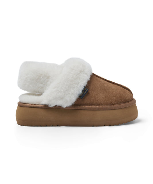 รองเท้าเปิดส้น FLATFORM FUR SLINGBACK - CHESTNUT