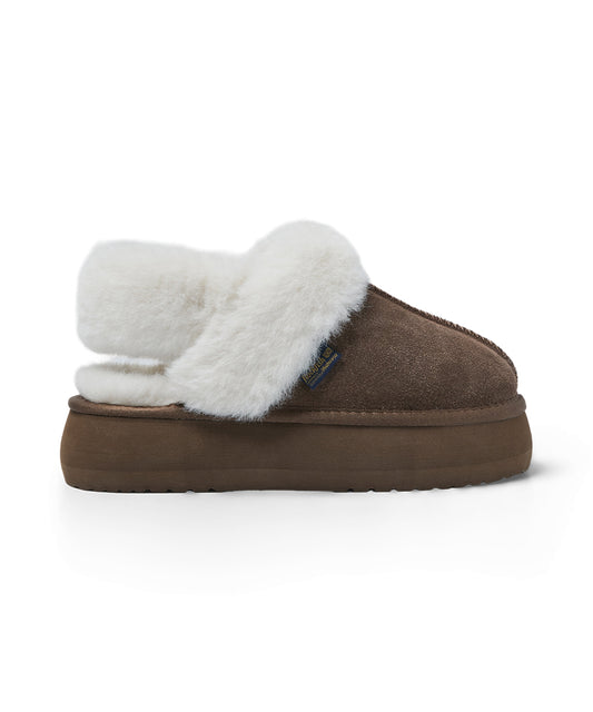 รองเท้าเปิดส้น FLATFORM FUR SLINGBACK - COCOA