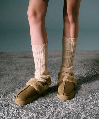 รองเท้าเปิดส้น FLATFORM FUR SLINGBACK - TAUPE