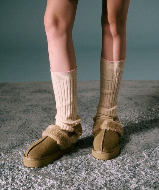 รองเท้าเปิดส้น FLATFORM FUR SLINGBACK - TAUPE