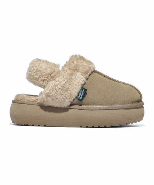 รองเท้าเปิดส้น FLATFORM FUR SLINGBACK - TAUPE