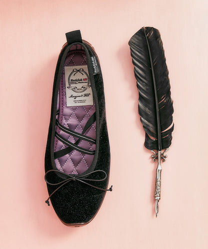 รองเท้าแมรี่เจน BELLA CROSS BANDING FLATS(PEBBLE SOLE) - GLITTER BLACK