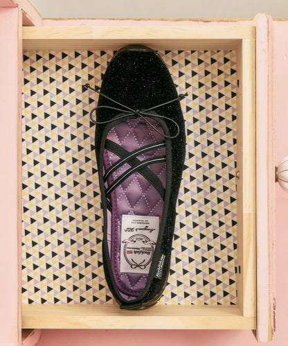 รองเท้าแมรี่เจน BELLA CROSS BANDING FLATS(PEBBLE SOLE) - GLITTER BLACK