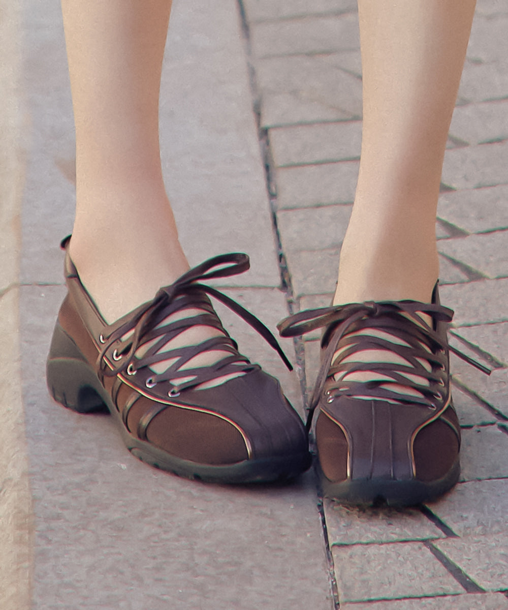 รองเท้าผ้าใบ BLISS HEEL LACEUP SNEAKERS - CHOCO