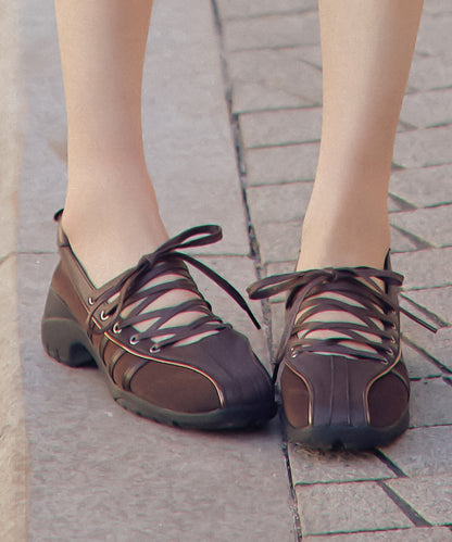 รองเท้าผ้าใบ BLISS HEEL LACEUP SNEAKERS - CHOCO
