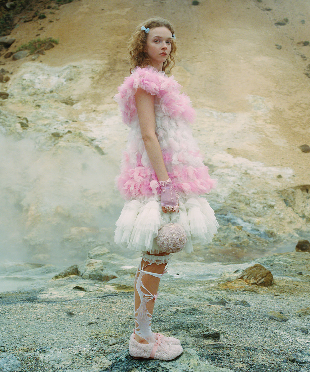 X SUSAN FANG FURRY BUBBLE BOW BAG - PINK