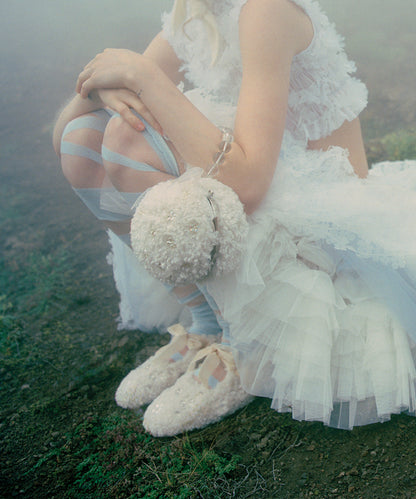 X SUSAN FANG FURRY BUBBLE BOW BAG - WHITE