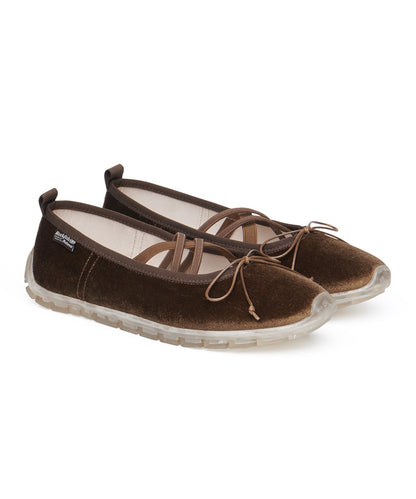 รองเท้าแมรี่เจน BELLA CROSS BANDING FLATS(PEBBLE SOLE) - BROWN