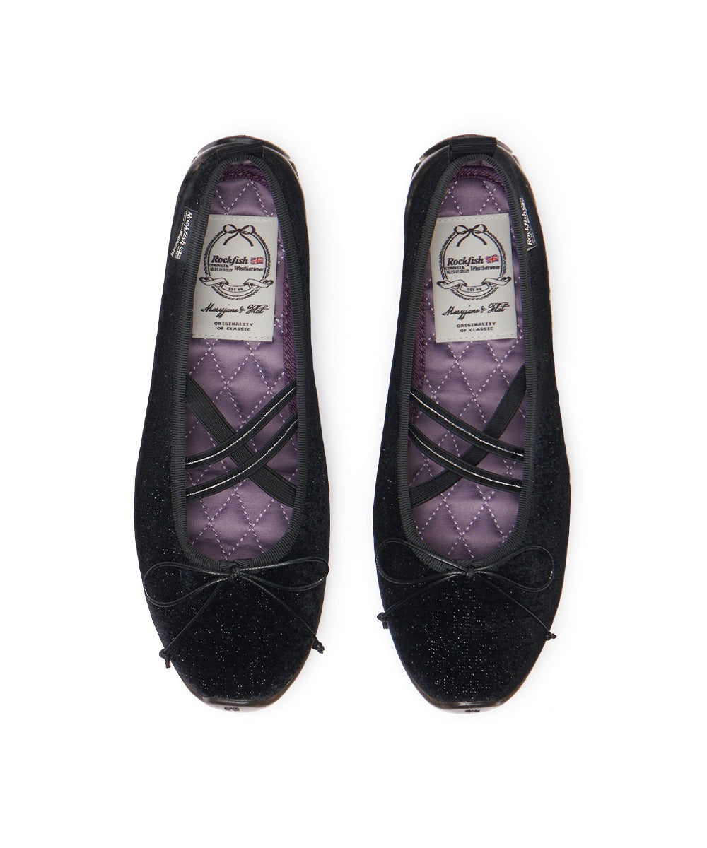 รองเท้าแมรี่เจน BELLA CROSS BANDING FLATS(PEBBLE SOLE) - GLITTER BLACK
