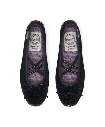 รองเท้าแมรี่เจน BELLA CROSS BANDING FLATS(PEBBLE SOLE) - GLITTER BLACK