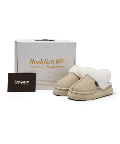 รองเท้าเปิดส้น CLOUDY FLATFORM FUR SLINGBACK - BUTTER