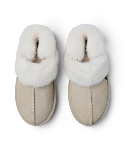 รองเท้าเปิดส้น CLOUDY FLATFORM FUR SLINGBACK - BUTTER