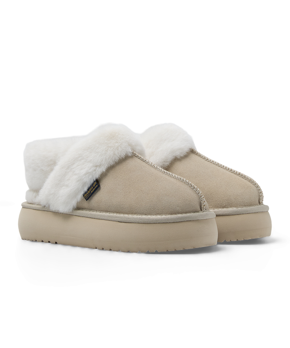รองเท้าเปิดส้น CLOUDY FLATFORM FUR SLINGBACK - BUTTER