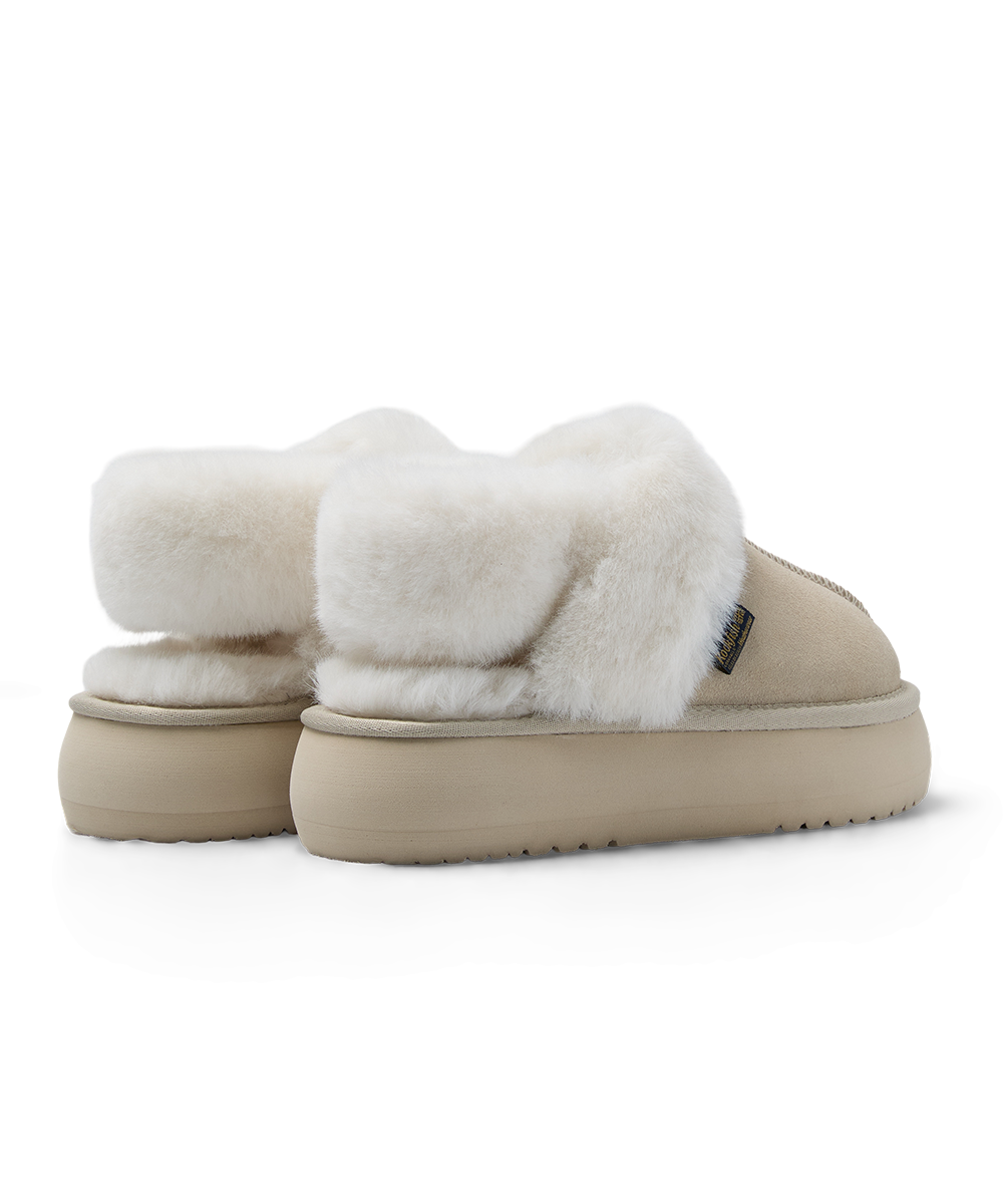 รองเท้าเปิดส้น CLOUDY FLATFORM FUR SLINGBACK - BUTTER