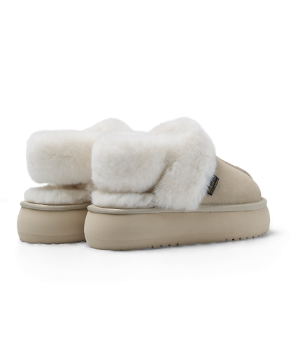 รองเท้าเปิดส้น CLOUDY FLATFORM FUR SLINGBACK - BUTTER