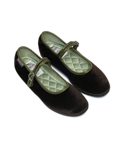 รองเท้าแมรี่เจน BELLA QUILTED MARYJANE - DARK BROWN/GREEN