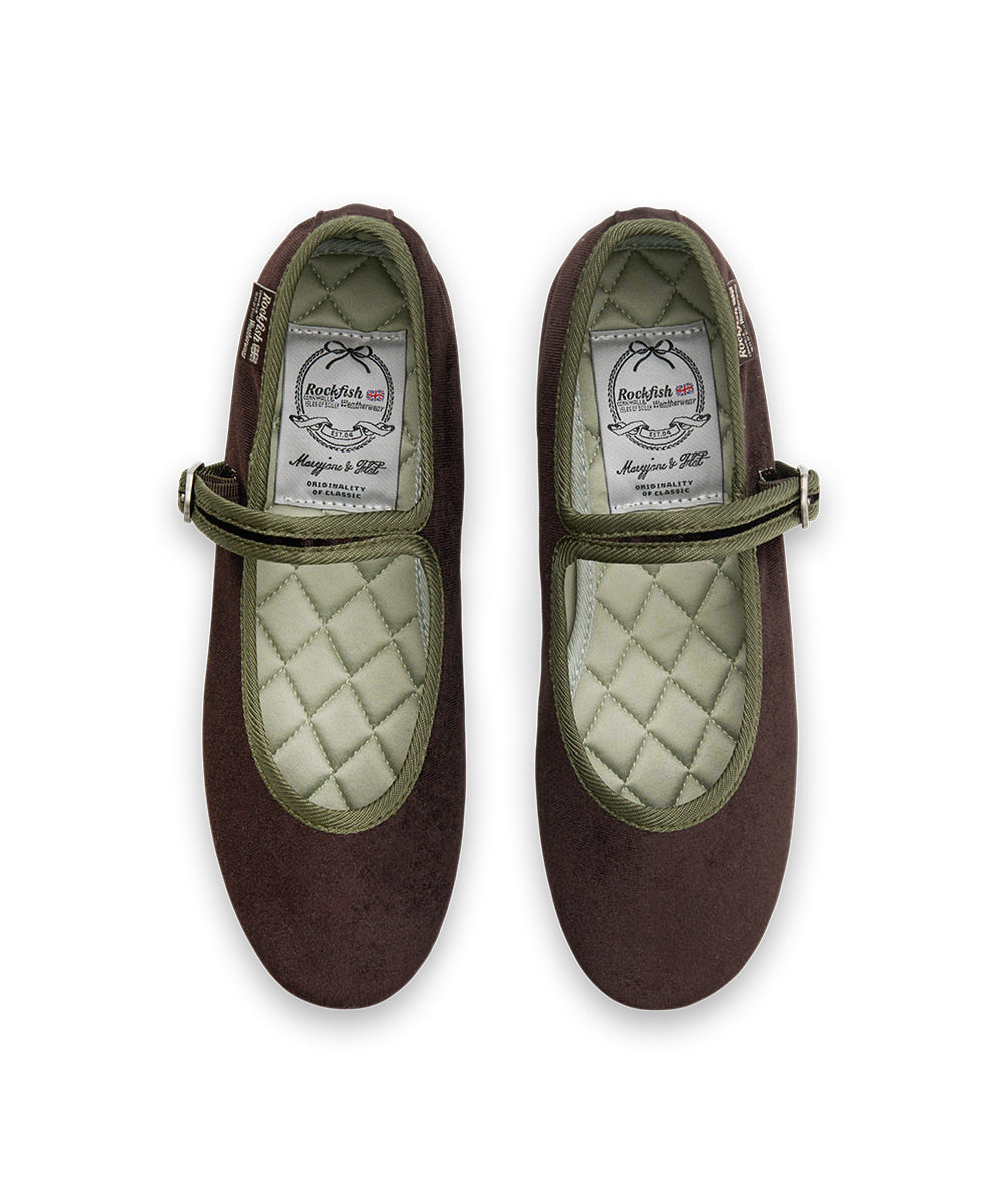 รองเท้าแมรี่เจน BELLA QUILTED MARYJANE - DARK BROWN/GREEN