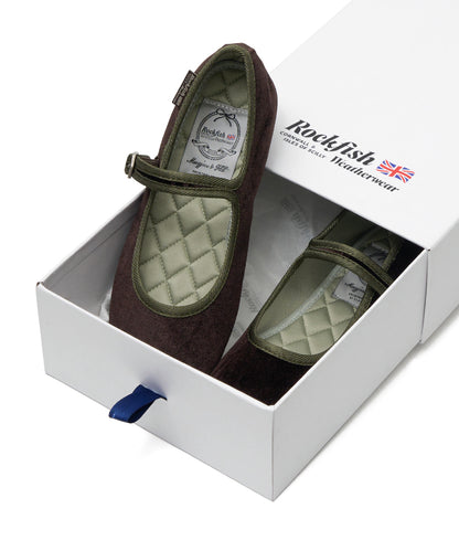รองเท้าแมรี่เจน BELLA QUILTED MARYJANE - DARK BROWN/GREEN