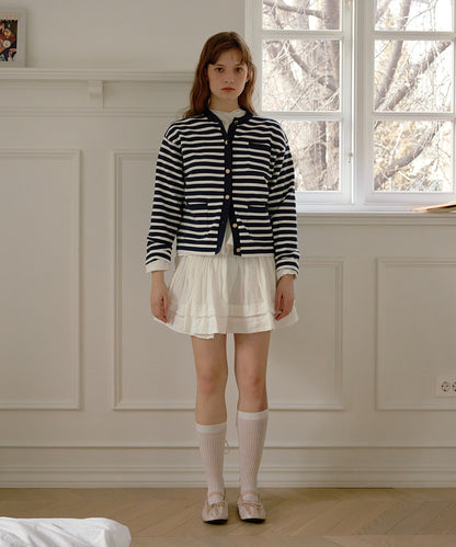 เสื้อคาร์ดิแกน GOLD BUTTON POCKET CARDIGAN - NAVY STRIPE