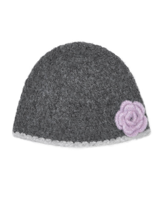 หมวกบีนนี่ HANDMADE FLOWER CROCHET HAT - DARK GREY