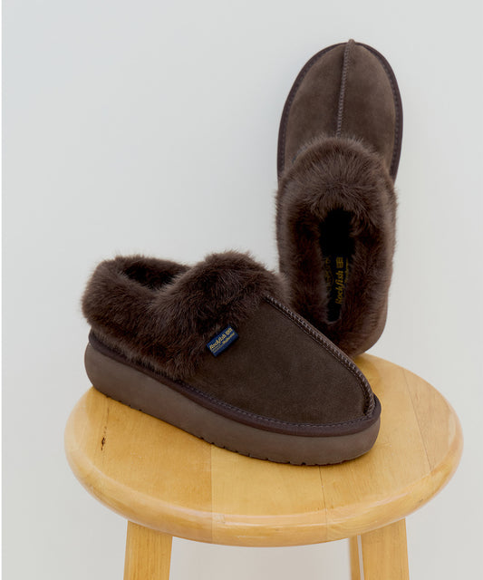 รองเท้าเปิดส้น CLOUDY FLATFORM FUR MULE - CHOCO