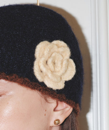 หมวกบีนนี่ HANDMADE FLOWER CROCHET HAT - NAVY