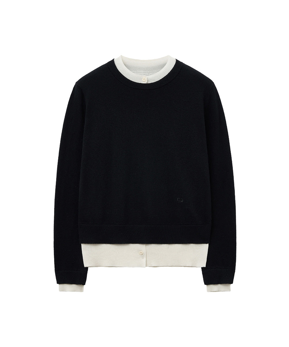 เสื้อสเวตเตอร์ LAYERED PULLOVER - BLACK/IVORY