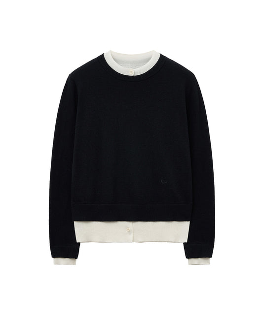 เสื้อสเวตเตอร์ LAYERED PULLOVER - BLACK/IVORY