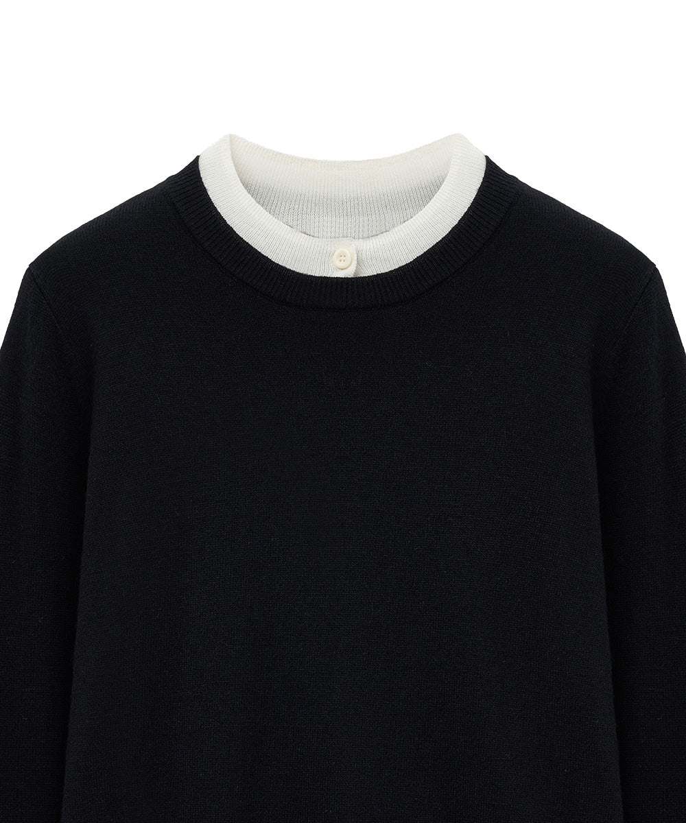 เสื้อสเวตเตอร์ LAYERED PULLOVER - BLACK/IVORY