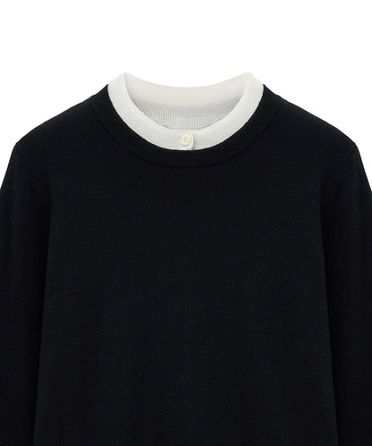 เสื้อสเวตเตอร์ LAYERED PULLOVER - BLACK/IVORY