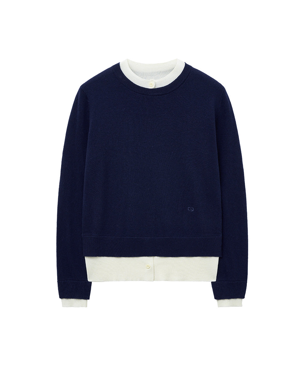 เสื้อสเวตเตอร์ LAYERED PULLOVER - NAVY/IVORY