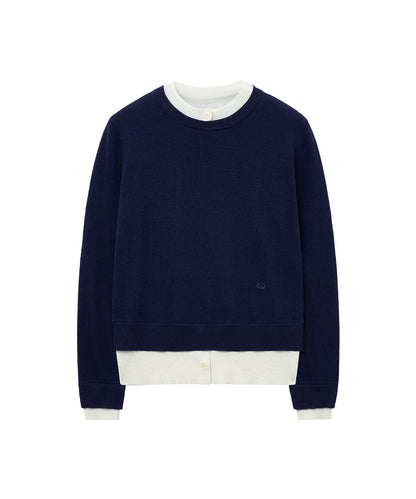 เสื้อสเวตเตอร์ LAYERED PULLOVER - NAVY/IVORY