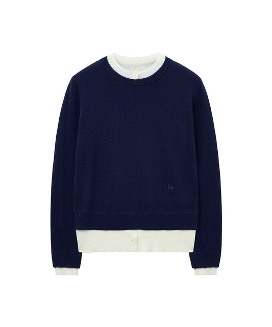 เสื้อสเวตเตอร์ LAYERED PULLOVER - NAVY/IVORY