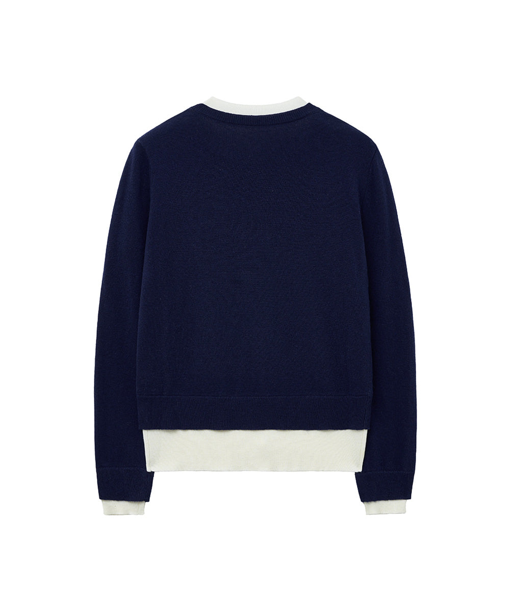เสื้อสเวตเตอร์ LAYERED PULLOVER - NAVY/IVORY