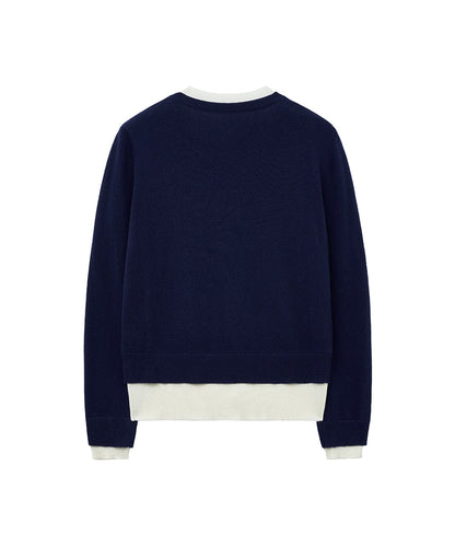 เสื้อสเวตเตอร์ LAYERED PULLOVER - NAVY/IVORY