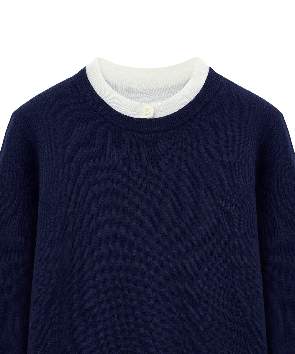 เสื้อสเวตเตอร์ LAYERED PULLOVER - NAVY/IVORY