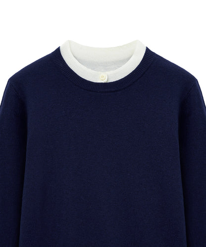 เสื้อสเวตเตอร์ LAYERED PULLOVER - NAVY/IVORY
