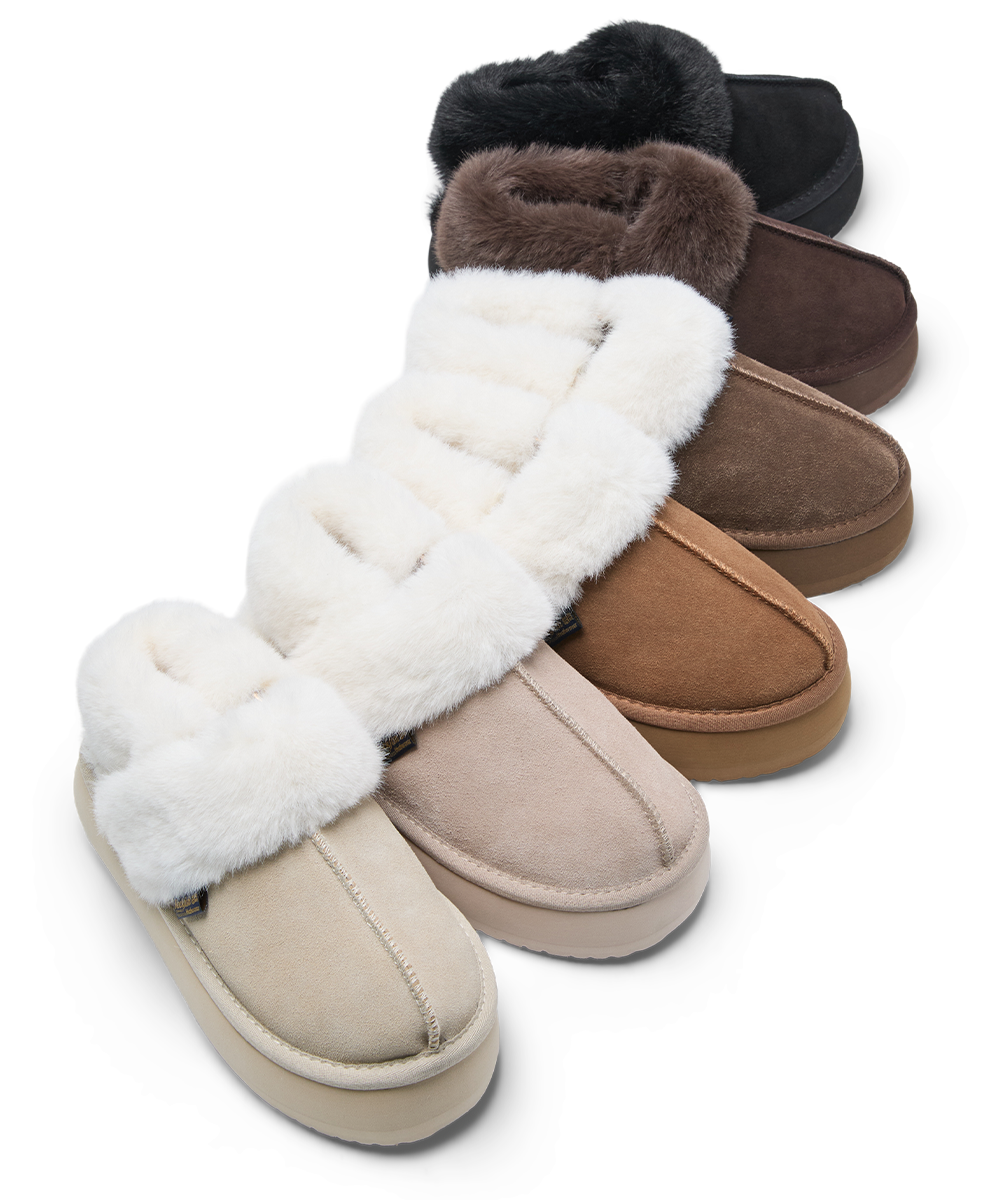 รองเท้าเปิดส้น CLOUDY FLATFORM FUR SLINGBACK - BUTTER