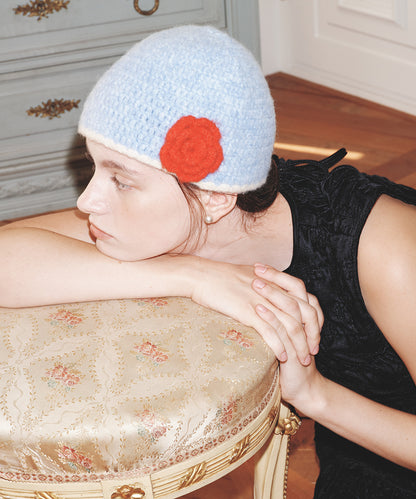 หมวกบีนนี่ HANDMADE FLOWER CROCHET HAT - SKY BLUE