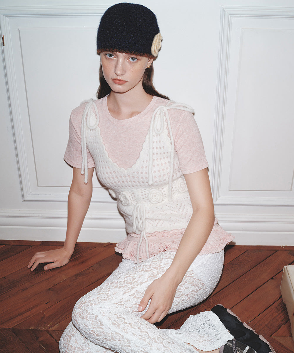 หมวกบีนนี่ HANDMADE FLOWER CROCHET HAT - NAVY