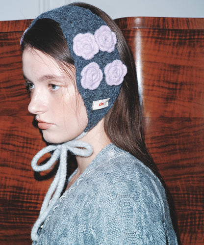 ที่ปิดหูกันหนาว HANDMADE FLOWER CROCHET EARMUFF - DARK GREY